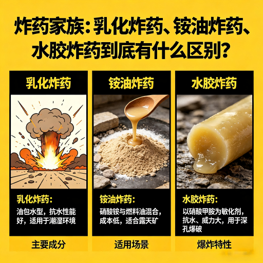 云龙炸药家族：乳化炸药、铵油炸药、水胶炸药到底有什么区别？